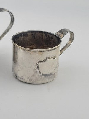 Pair Of Antique 19th C Victorian Sterling Silver Baby Cups 95g Christening Mugs