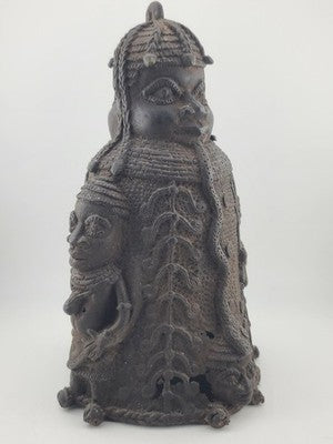 Vtg 1930's West African Bronze Ceremonial Bell Benin Yoruba Style Hand Cast 9in
