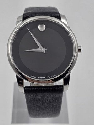 Movado Museum Classic 40mm Swiss Quartz Black Dial Sapphire Crystal Watch. Works