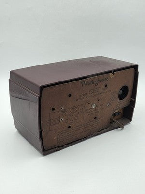 Vintage 1950s Westinghouse H-355T5 Tube Radio Telechron Alarm Clock Maroon. Read