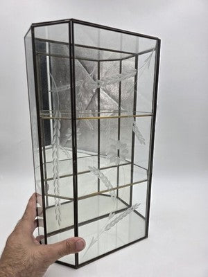 Vintage Etched Glass Brass Display Case Curio Cabinet Mirrored Hanging Standing