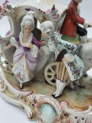Vintage German Porcelain Cinderella Coach Carriage Figurine Horses Rococo Couple