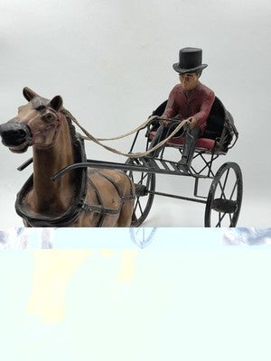 Ultra Rare Antique Horse Carriage Folk Art Composition Driver Cart C1920. 24".