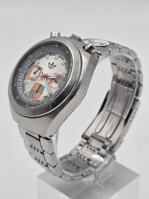 Rare Vtg Adidas 10-0277 Bullhead Chronograph Orange Dial 43mm Japan Quartz Works