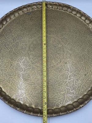 Antique Massive 26" Hand Hammered Engraved Brass Islamic Moorish Mamluk Tray