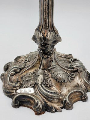 Rare Pair of Antique 1857 English Victorian Silver Plated Elkington Candlesticks