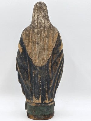 Antique 18th C Spanish Colonial Hand-Carved Virgin Mary Statue Polychrome Wood