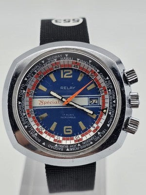 RARE RELAY SPÉCIAL - VINTAGE DIVER MEN'S WATCH / HERREN TAUCHER UHR. WORKS.