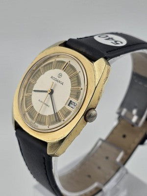 Vintage Rodania Electronic Swiss Made Gold Plated Date Men's Watch Running 34mm