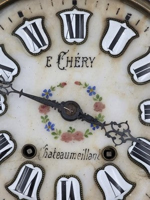 Antique 19th C Mother Of Pearl French E Chery Chateaumeillant Clock. Works. Read