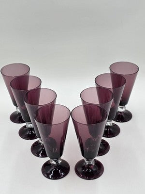ANTIQUE SET OF 8 MID CENTURY MODERN BRYCE WILMINGTON AMETHYST 7" WATER GLASSES.