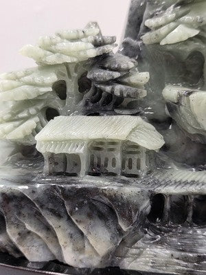 Vtg 11" Old Chinese Dushan Jade Carving Mountain Water Pine Tree Ship Sculpture