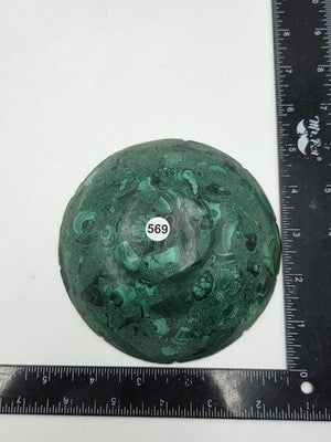 Beautiful Pair Of Antique MCM Malachite & Brass Round And Oval Trinkett Dishes.