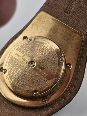 Salvatore Ferragamo Swiss Made Gold Plated Leather Watch Diamond Markers. Works.