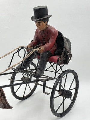 Ultra Rare Antique Horse Carriage Folk Art Composition Driver Cart C1920. 24".