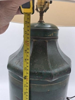 ULTRA RARE 19TH C. HAND PAINTED ENGLISH CHINOISERIE GREEN TOLE TEA CANISTER LAMP