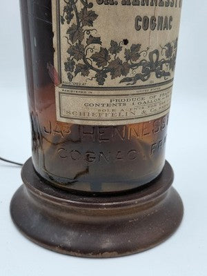 Rare Antique 1940's Hennessy Cognac Bottle Bar Decor Large Glass Lamp. 21" Works