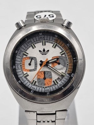 Rare Vtg Adidas 10-0277 Bullhead Chronograph Orange Dial 43mm Japan Quartz Works