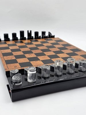 Rare 1960 Rede Guzzini Italy Lucite Chess Set Briar Wood Board Mid Cent. Modern