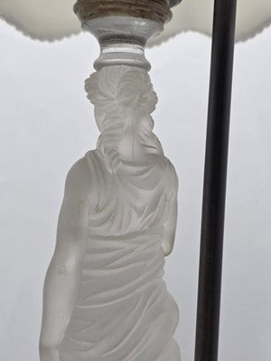 Ultra Rare French Baccarat Frosted & Clear Glass Classical Maiden Table Lamp.