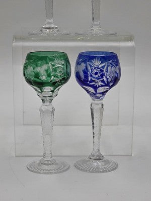 4 NACHTMANN TRAUBE 4 1/2" CORDIALS CRYSTAL WINE GLASSES MULTI COLOR CUT TO CLEAR