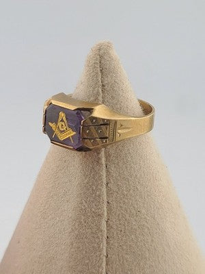 Vintage Mens 10k Solid Gold Masonic With Ruby Ring Size 9 Weight 4.3 Grams