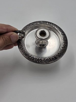 Rare Antique S. Kirk & Son Sterling Silver Repousse Chamberstick Candle Holder
