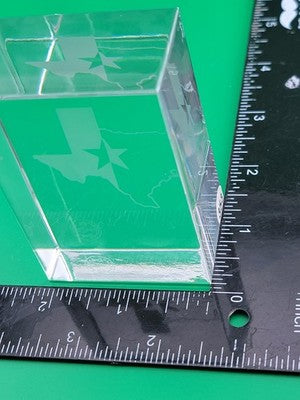 Rare Baccarat Glass Rectangle THE STATE OF TEXAS Crystal Paperweight. Signed.