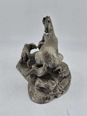 Polland Franklin Mint Pewter Horse Mare Wolves Coyotes Wildlife Animals Figurine