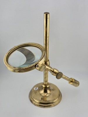 Antique C 1920's Solid Brass Desk Top Magnifying Glass Three Way Adjustable.