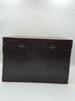 Rare XL Antique 19th C Distressed Tibetan Style Foo Dog Lion Storage Chest Box.