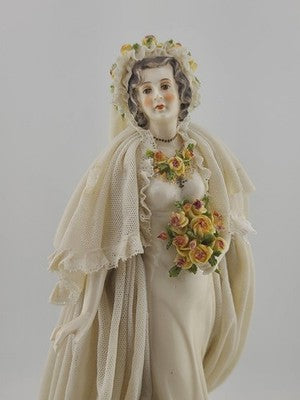 Antique Victorian 1920's Dresden German Porcelain Bride Figurine. Loss To Lace.