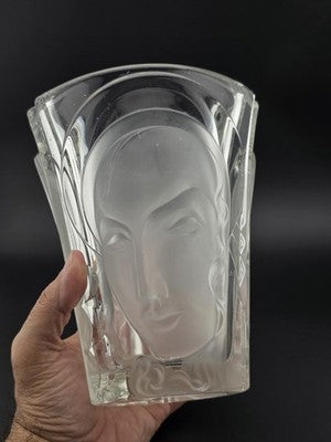 August Walther & Söhne Art Deco Glass Vase 3 Faces Man Woman Child 7"H Germany