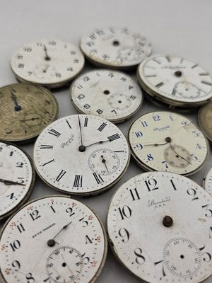 Lot Of 12 Antique Pocket Watch Movement Dial For Parts Repair Watchmaker Estate