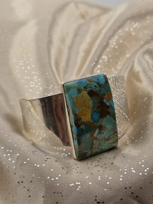 Rare Vintage Large Turquoise Sterling Silver Cuff Bracelet Modernist DTR 925.