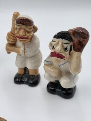 Vintage Lot Of 4 Slat & Pepper Shaker Taxi Cab Alamo Bride Groom Baseball Figure