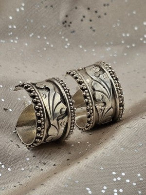 Rare Vintage Sterling 925 Wide Hoop Earrings Floral Scroll Beaded Navajo Style.