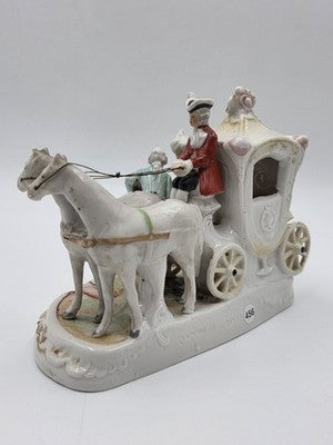 Vintage German Porcelain Cinderella Coach Carriage Figurine Horses Rococo Couple