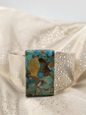 Rare Vintage Large Turquoise Sterling Silver Cuff Bracelet Modernist DTR 925.