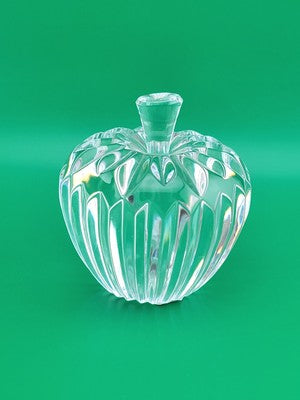Vintage WATERFORD Signed Crystal APPLE with Stem Ribbed Faceted Paperweight