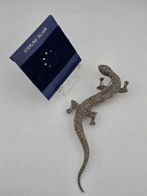 Private: LARGE STERLING SILVER MARCASITE LIFE SIZE LIZARD PIN BROOCH SALAM