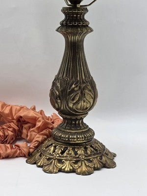 Antique Victorian Style Hurricane Lamp Electric Floral Shade Ornate Brass Base