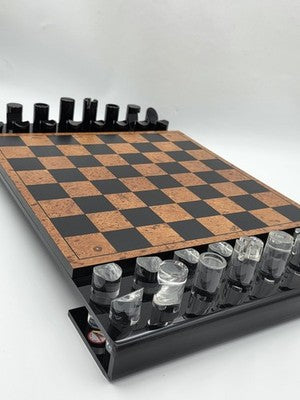 Rare 1960 Rede Guzzini Italy Lucite Chess Set Briar Wood Board Mid Cent. Modern