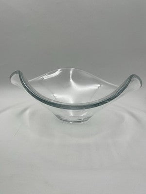Rare Large Hand Blown Art Glass Orb Sphere w/ Freeform Murano Style Bowl Stand