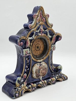 Rare Antique 19th C Porcelain Majelica Mantel Clock Hand Painted French. Read.