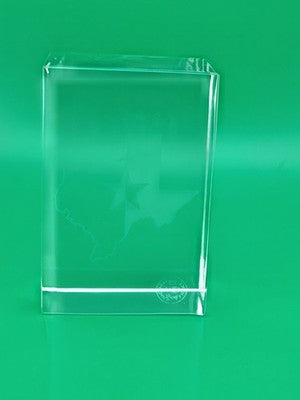 Rare Baccarat Glass Rectangle THE STATE OF TEXAS Crystal Paperweight. Signed.