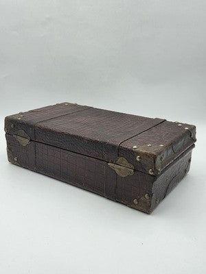 Antique 1930's Faux Alligator Doctors Suitcase Salesman Sample Case. Red Velvet.