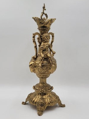 Vintage Italian Mid Century XL Brass Putto Putti Cherub Sculpture Rococo Style