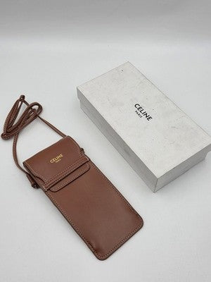 Celine Paris Tan Leather sunglasses Pouch Crossbody Bag with Box Brown Gold Logo