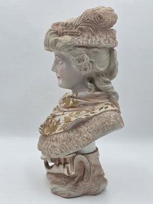 Antique 1890's German Porcelain Bust Hand Painted Gilt Victorian Woman Sculpture